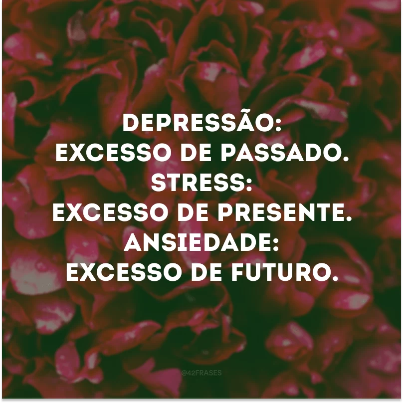 Depressão: excesso de passado. Stress: excesso de presente. Ansiedade: excesso de futuro.