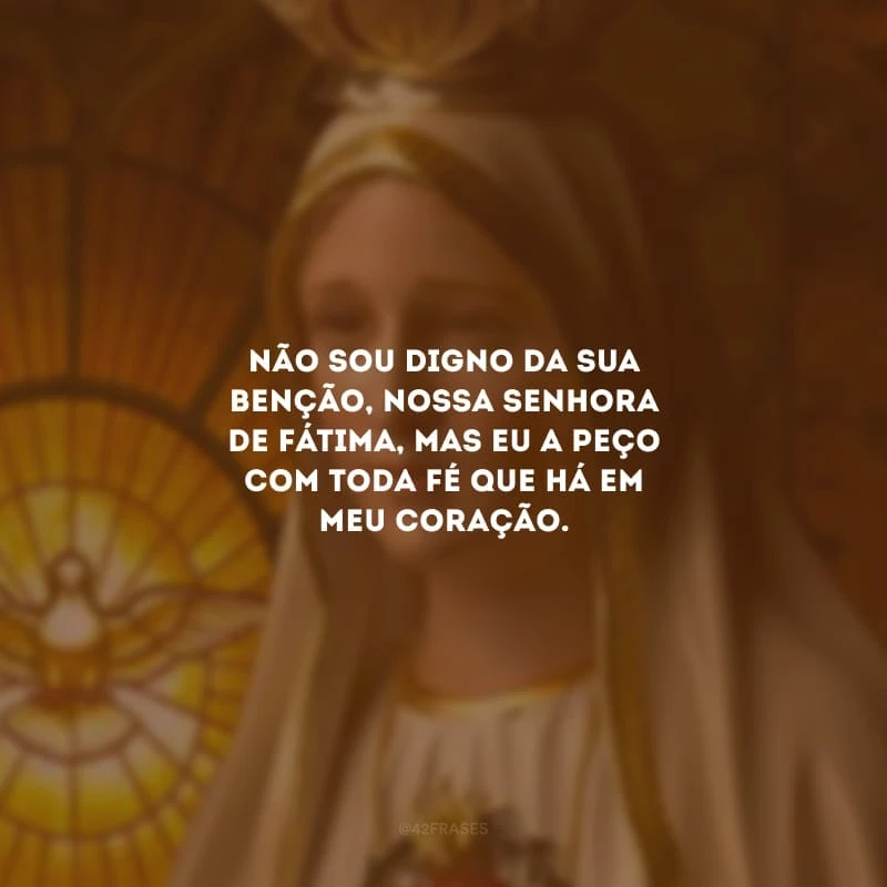 Não sou digno da sua benção, Nossa Senhora de Fátima, mas eu a peço com toda fé que há em meu coração.