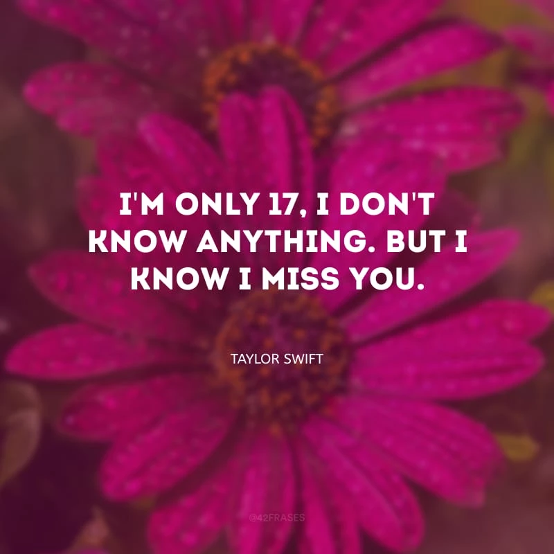 I\'m only 17, I don\'t know anything. But I know I miss you. (Eu tenho apenas 17 anos, não sei nada. Mas eu sei que eu sinto sua falta.)
