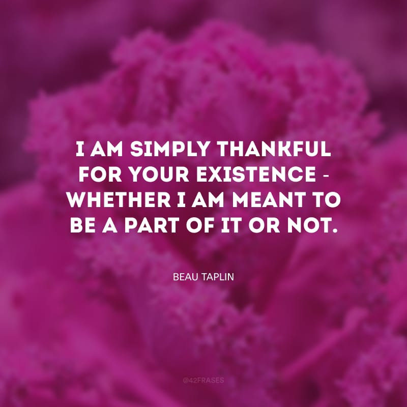 I am simply thankful for your existence - whether I am meant to be a part of it or not. (Eu sou grato por sua existência - fazendo parte dela ou não.)