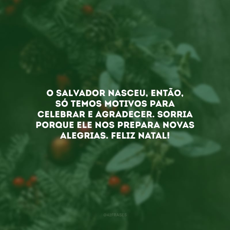 O Salvador nasceu, então, só temos motivos para celebrar e agradecer. Sorria porque Ele nos prepara novas alegrias. Feliz Natal!