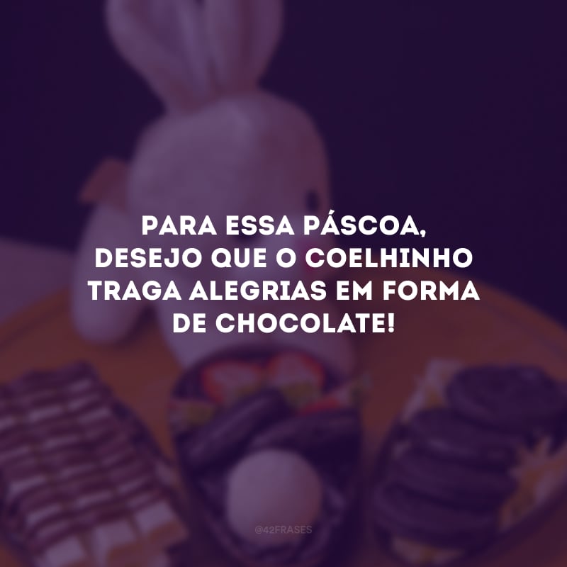 Para essa Páscoa, desejo que o coelhinho traga alegrias em forma de chocolate!