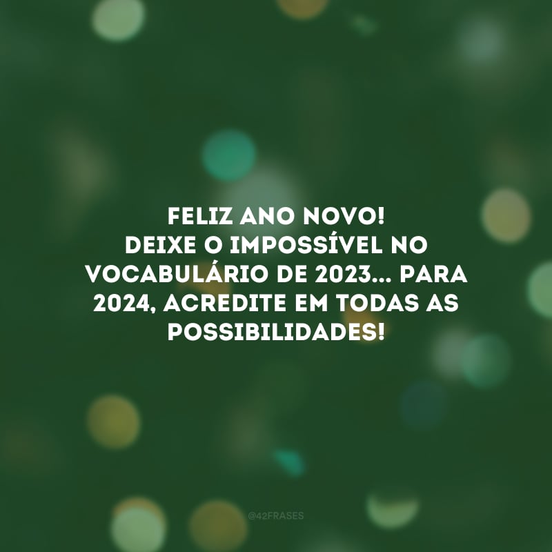 Feliz Ano Novo! Deixe o impossível no vocabulário de 2023... Para 2024, acredite em todas as possibilidades!