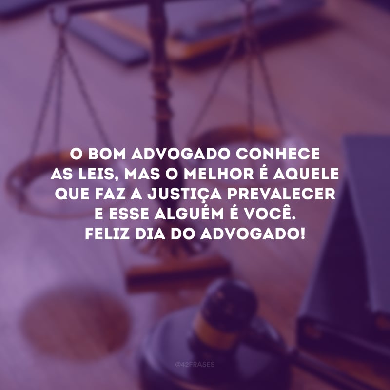 O bom advogado conhece as leis, mas o melhor é aquele que faz a justiça prevalecer e esse alguém é você. Feliz Dia do Advogado!